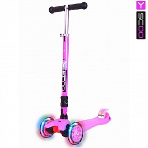 Трехколесный самокат Y-Scoo 35 Maxi Fix Shine, розовый, со светящимися колесами (Y-Scoo, 6107rt)